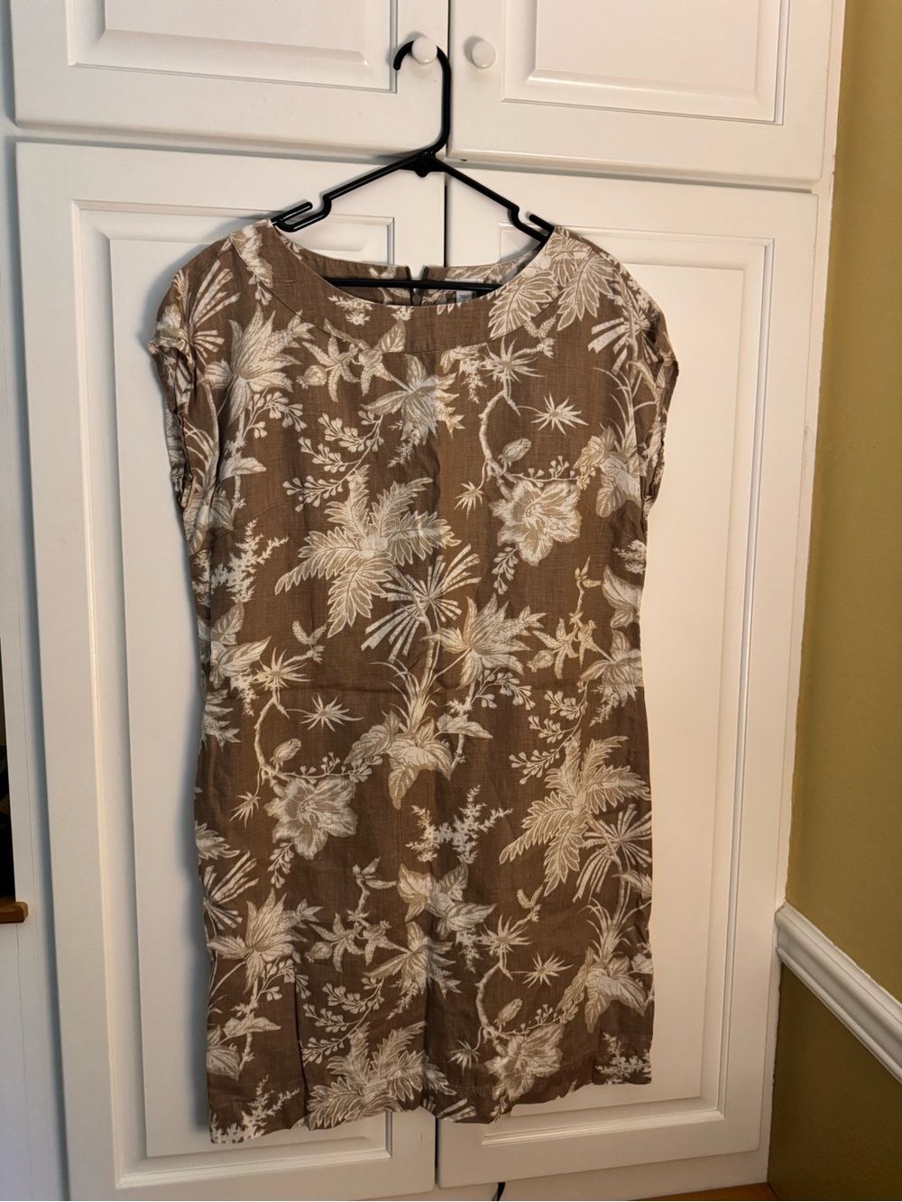 J. Jill Tan linen Dress with White Botanical Print